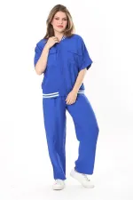 Kadın Büyük Beden Nar Ön Fermuarlı Ribanalı Tunik Ve Pantolon İkili Takım 65N37877