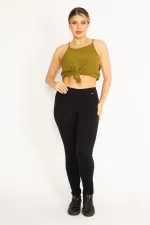 Kadın Kırmızı Ekose Desenli Süs Fermuar Cepli Tayt 65N34640