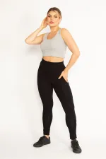 Kadın Siyah Tül Detaylı Viskon Tayt 65N34706