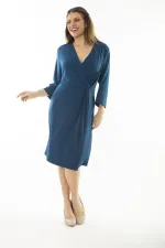 Kadın Büyük Beden Mor Anvelop Yakalı Kapri Kollu Elbise 65N37067