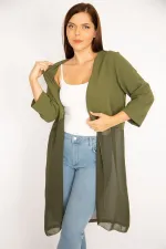 Kadın Haki Alt Kısmı Şifon Hırka 65N34879