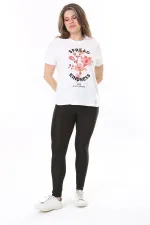 Kadın Büyük Beden Beyaz Pamuklu Kumaş Ön Baskılı Kısa Kollu Bluz 65N37854