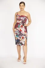 WOMEN'S COLORFUL ONE-SHOULDER STRAP FRONT SLITTLE DRESS