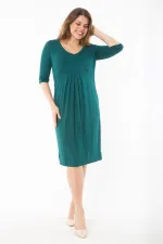 Kadın Büyük Beden Yeşil Büzgü Ve Pile Detaylı Kapri Kollu Elbise 65N37352