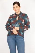 BLOUSE FEMME EN TISSU DE VISCOSE VERT À LACETS, COL EN V, 26A36832