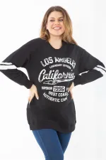 Kadın Büyük Beden Siyah İçi Şardonlu Üç İplik Sweatshirt 65N37295
