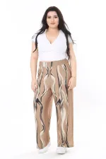 Kadın Büyük Beden Haki Beli Lastikli Yan Cepli Likralı Desenli Pantolon 65N38055