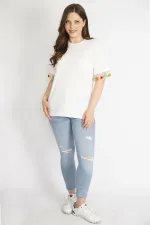 Kadın Kemik Büyük Beden Kolları Püskül Detaylı Bluz