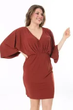 Kadın Büyük Beden Taba Yarasa Kol Bel Kısmı Lastikli Kuşaklı Elbise 65N37987