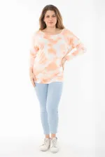 Kadın Büyük Beden Oranj Batik Desenli Uzun Kol Kollu Bluz 65N37363