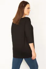 KADIN SİYAH ÖN DETAYLI KAPRİ KOLLU BLUZ