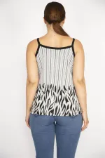 Kadın Gri Büyük Beden Sim Detaylı Askılı Bluz