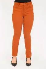 WOMEN'S ORANGE LYCRA 5 POCKET JEANS