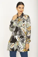 WOMEN'S COLORFUL FLORAL PATTERNED SHIRT WITH HEM DETAILED