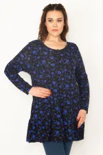 Kadın Saks Ön Pat Düğmeli Etek Ucu Katlı Tunik 65N32773