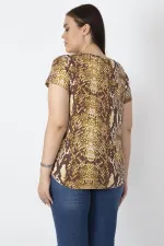 Women's Brown Crew Neck Basic Patterned T-Shirt 65N16888