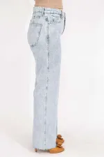 Kadın Mavi Büyük Beden Yıkama Efektli 5 Cepli Kot Pantolon 65N35545