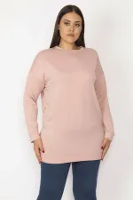 Kadın Pembe Bisiklet Yakalı Uzun Kollu Viskon Bluz 65N29997