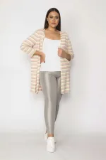 Kadın Kemik Pamuklu Kumaş Çizgili Hırka 65N29664