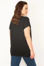 Kadın Siyah V Yakalı Yan Yırtmaçlı Basic Bluz 65N35506