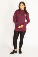 Kadın Bordo Ön Pat Fermuarlı Kol Altı Tül Detaylı Spor Sweatshirt 65N34762