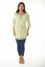 Kadın Büyük Beden Yeşil Kol Ağzı Ve Etek Ucu Dantel Detaylı Nervül Dikişli Tunik 65N36876