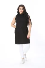 Kadın Büyük Beden Siyah Kaşkorse Kolsuz Uzun Tunik 65N38703