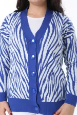 Kadın Büyük Beden Saks Ön Düğmeli Triko Hırka 65N38566