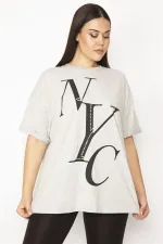 Kadın Gri Ön Baskılı Bluz 65N29543