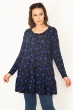 Kadın Saks Ön Pat Düğmeli Etek Ucu Katlı Tunik 65N32773