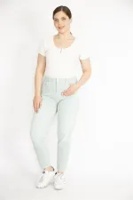 Kadın Su Yeşili Büyük Beden 5 Cepli Kot Pantolon