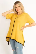 Kadın Hardal Biye Detaylı Etek Ucu Bağcıklı Tunik 65N34974