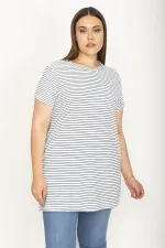 Kadın Beyaz Pamuklu Kumaş Peto Cepli Çizgili Tunik 65N26365