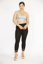 Kadın Siyah Büyük Beden Paça Dantelli Tayt