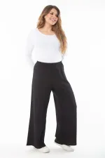 Kadın Büyük Beden Siyah Beli Lastikli Geniş Paçalı Bürümcük Pantolon 65N37315