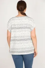 Kadın Bebe Mavisi Büyük Beden Pamuklu Kumaş Düşük Kol Desenli Bluz