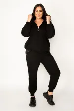 Kadın Siyah İnci Detaylı Kapşonlu Eşofman Takım 65N30435