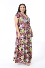 Kadın Büyük Beden Renkli Anvelop Yakalı Uzun Elbise 65N38584