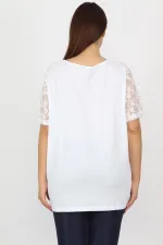 Kadın Beyaz Pamuklu Kumaş Dantel Detaylı Bluz 65N20711