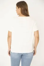 Kadın Büyük Beden Kemik Bisiklet Yakalı Kendinden Desenli Bluz 65N36933