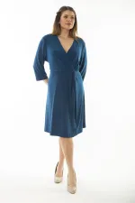 Kadın Büyük Beden Mor Anvelop Yakalı Kapri Kollu Elbise 65N37067