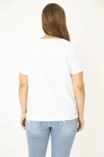 Kadın Büyük Beden Beyaz Pamuk Kumaş Ön Baskılı Bluz 65N36938