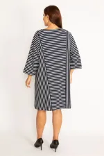 Kadın Lacivert Çizgi Kombinli Kuplu Elbise 65N34789