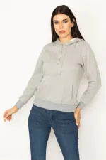 SWEAT-SHIRT À CAPUCHE EN RELIEF GRIS À 3 FILS POUR FEMME