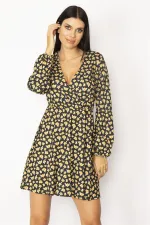ROBE JAUNE À COL CACHÉ ET MOTIF FLORAL POUR FEMME