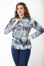 Kadın Büyük Beden Bordo Ön Patı Fermuarlı Uzun Kollu Desenli Bluz 65N37218