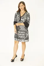 WOMEN'S BLACK V-NECK FLOUNCED SLEEVE DRESS