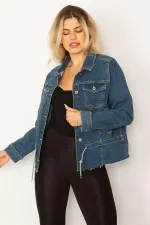 Kadın Lacivert Bel Bağcık Detaylı Etek Ucu Pis Dikişli Likralı Kot Mont 65N34312