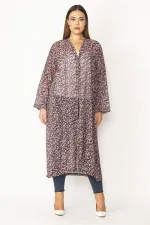 Kadın Kırmızı Şifon Kumaş Desenli Uzun Hırka 65N28497