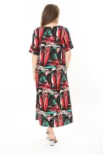 Kadın Büyük Beden Siyah Dokuma Viskon Kumaş Ön Pat Düğmeli Uzun Elbise 65N37861